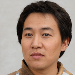 Neutral white adult male with short  brown hair and brown eyes
