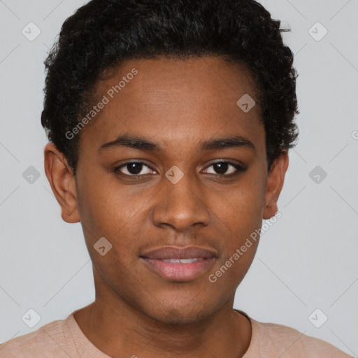 Neutral black young-adult male with short  brown hair and brown eyes