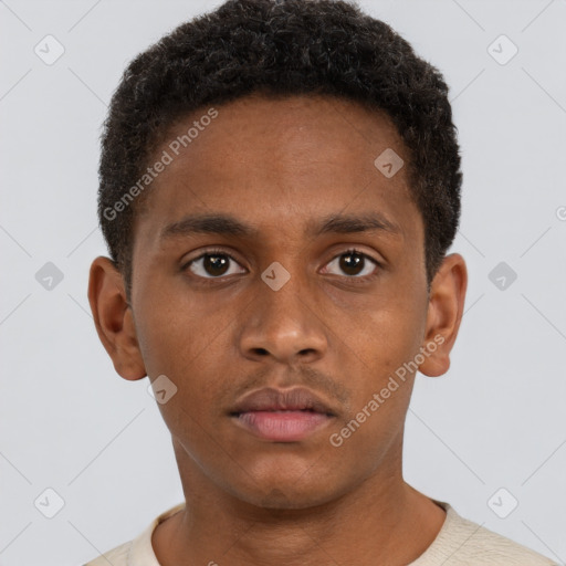 Neutral black young-adult male with short  brown hair and brown eyes