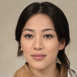 Neutral asian young-adult female with medium  brown hair and brown eyes