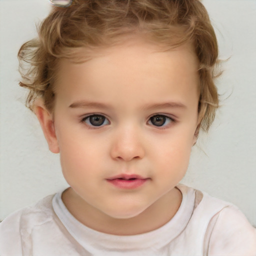 Neutral white child female with short  brown hair and brown eyes