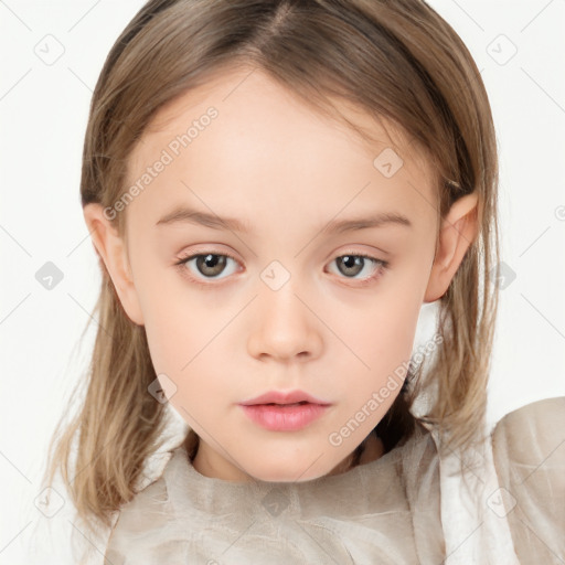 Neutral white child female with medium  brown hair and brown eyes