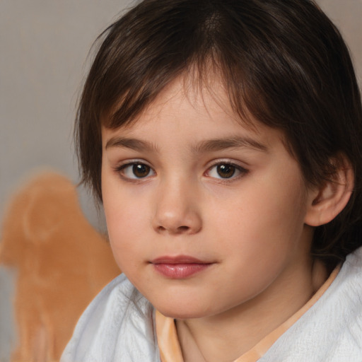 Neutral white child female with medium  brown hair and brown eyes