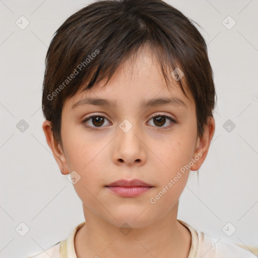 Neutral white child female with short  brown hair and brown eyes