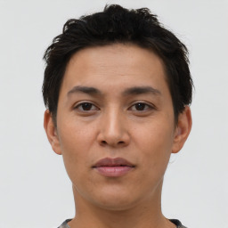 Neutral asian young-adult male with short  brown hair and brown eyes