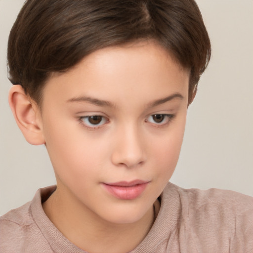 Neutral white child female with short  brown hair and brown eyes