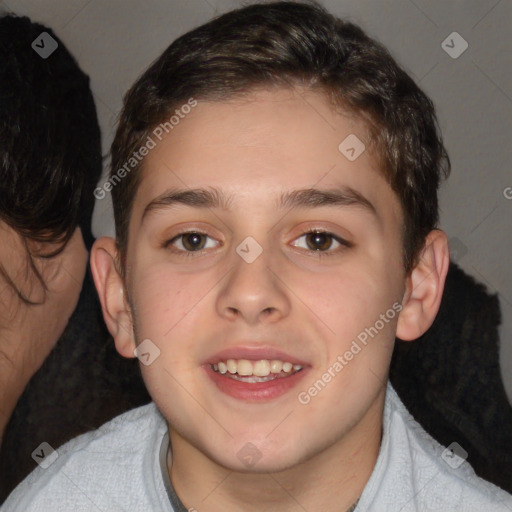 Joyful white young-adult male with medium  brown hair and brown eyes