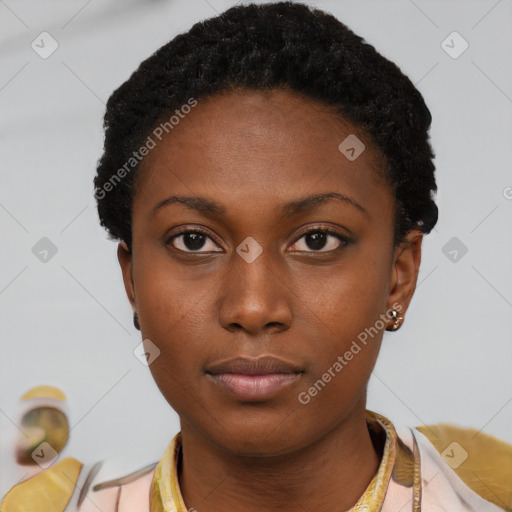 Neutral black young-adult female with short  brown hair and brown eyes