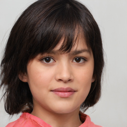 Neutral white child female with medium  brown hair and brown eyes