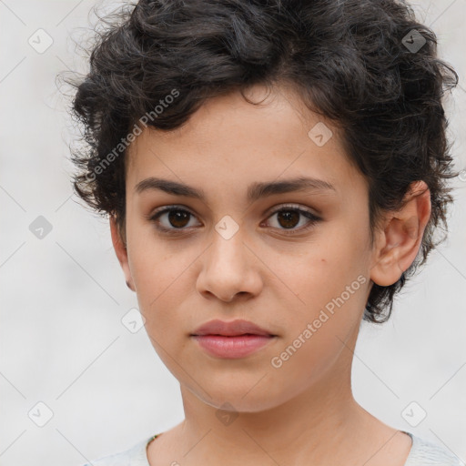 Neutral white child female with short  brown hair and brown eyes