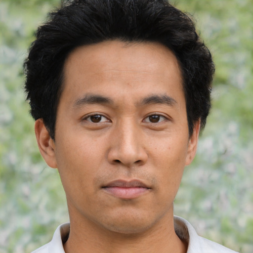 Neutral asian young-adult male with short  black hair and brown eyes