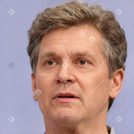 Neutral white adult male with short  brown hair and brown eyes