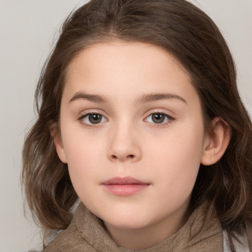 Neutral white child female with medium  brown hair and brown eyes