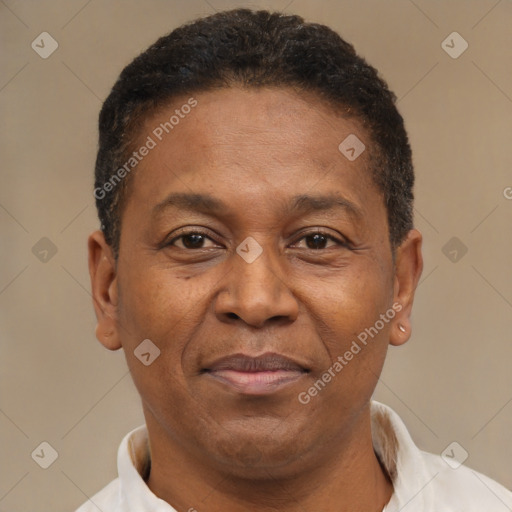 Joyful latino adult male with short  brown hair and brown eyes