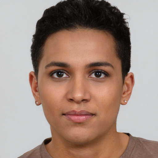 Neutral latino young-adult male with short  brown hair and brown eyes
