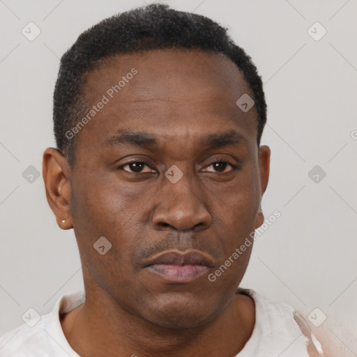 Neutral black young-adult male with short  brown hair and brown eyes
