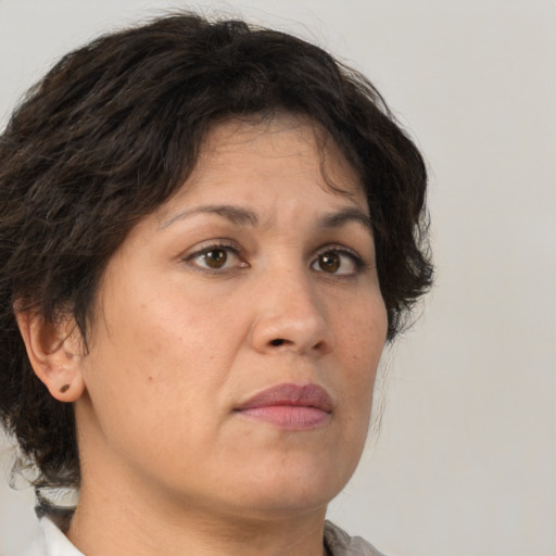 Neutral white adult female with medium  brown hair and brown eyes
