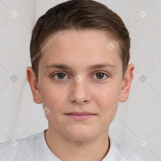 Joyful white child male with short  brown hair and brown eyes