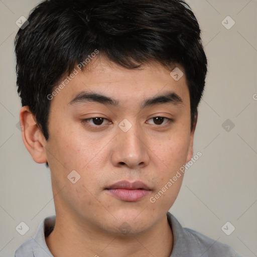 Neutral asian young-adult male with short  brown hair and brown eyes