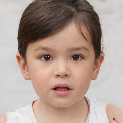 Neutral white child female with short  brown hair and brown eyes