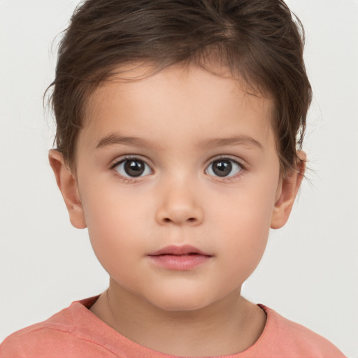 Neutral white child female with short  brown hair and brown eyes