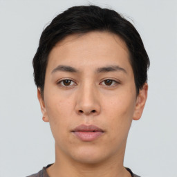 Neutral asian young-adult male with short  black hair and brown eyes