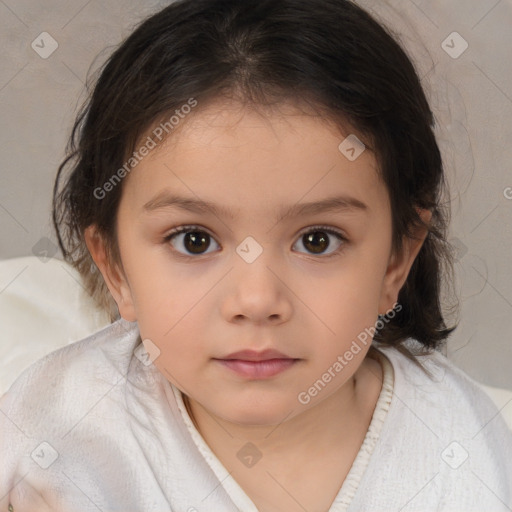 Neutral white child female with medium  brown hair and brown eyes