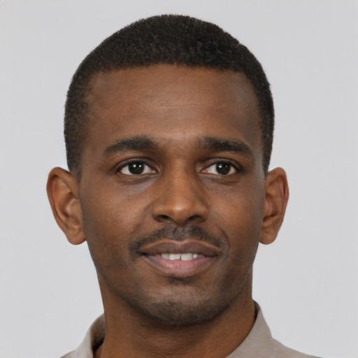 Neutral black young-adult male with short  brown hair and brown eyes
