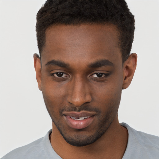 Neutral black young-adult male with short  brown hair and brown eyes