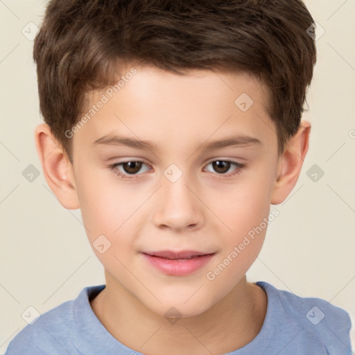 Joyful white child male with short  brown hair and brown eyes