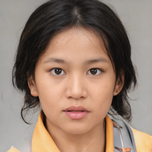 Neutral asian young-adult female with medium  brown hair and brown eyes