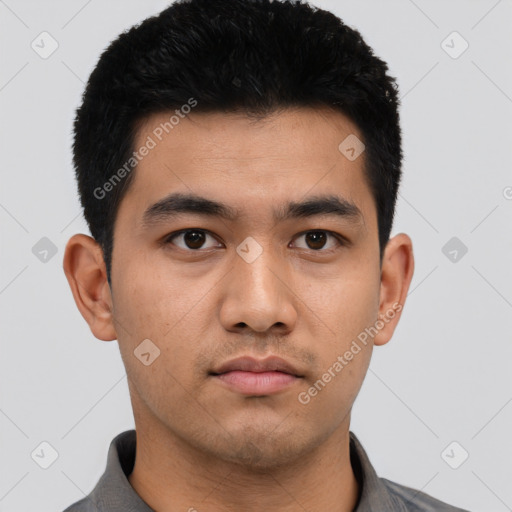 Neutral asian young-adult male with short  black hair and brown eyes