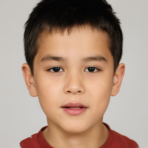 Neutral asian child male with short  brown hair and brown eyes