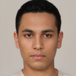 Neutral latino young-adult male with short  brown hair and brown eyes