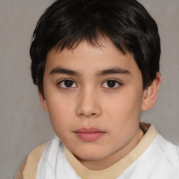 Neutral asian child male with short  brown hair and brown eyes