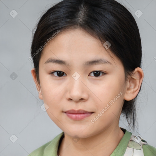 Neutral asian young-adult female with medium  brown hair and brown eyes