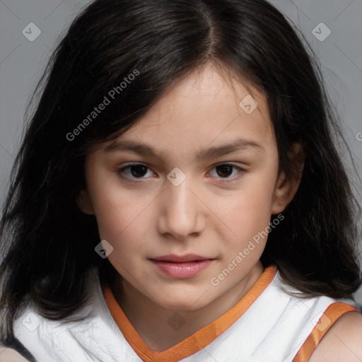 Neutral white child female with medium  brown hair and brown eyes