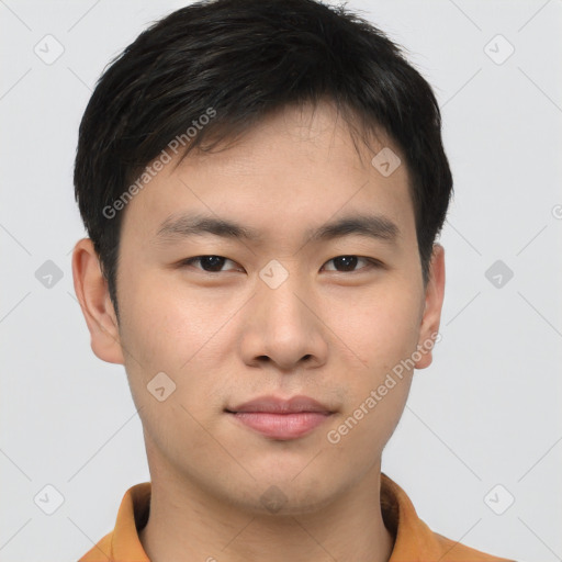 Neutral asian young-adult male with short  brown hair and brown eyes