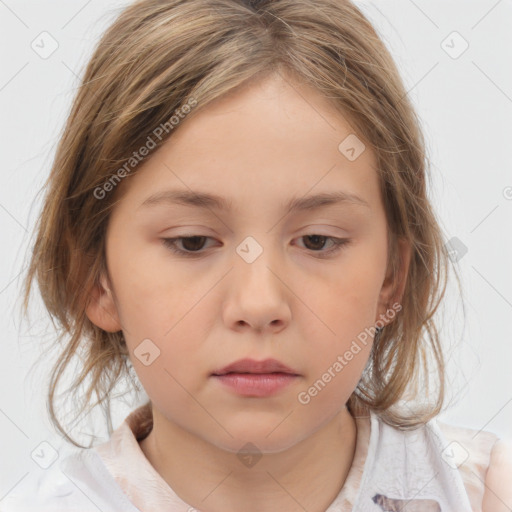 Neutral white child female with medium  brown hair and brown eyes