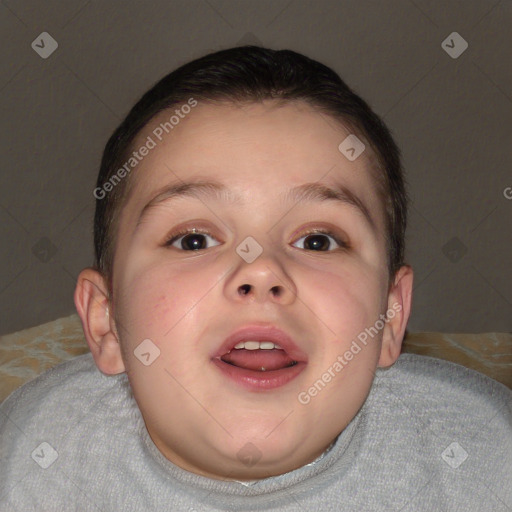 Joyful white child male with short  brown hair and brown eyes