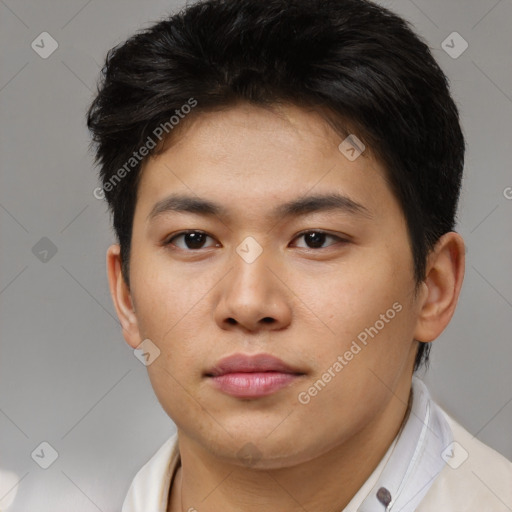 Neutral asian young-adult male with short  brown hair and brown eyes