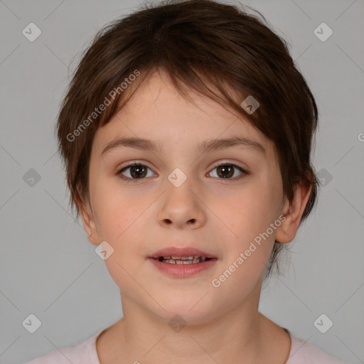 Neutral white child female with medium  brown hair and brown eyes