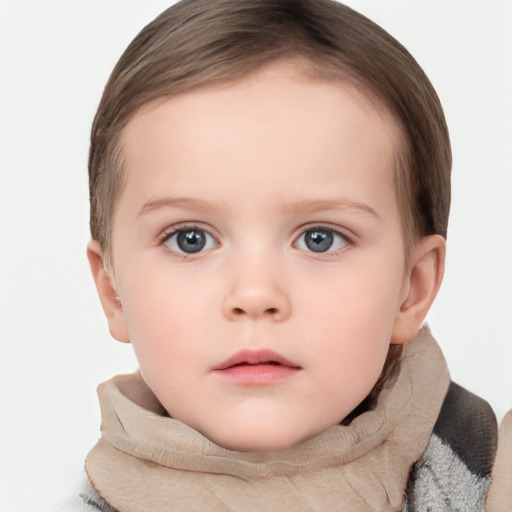 Neutral white child female with short  brown hair and brown eyes