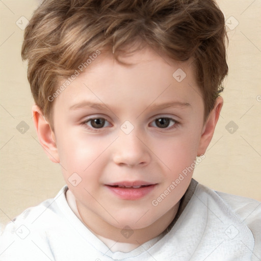 Joyful white child male with short  brown hair and brown eyes