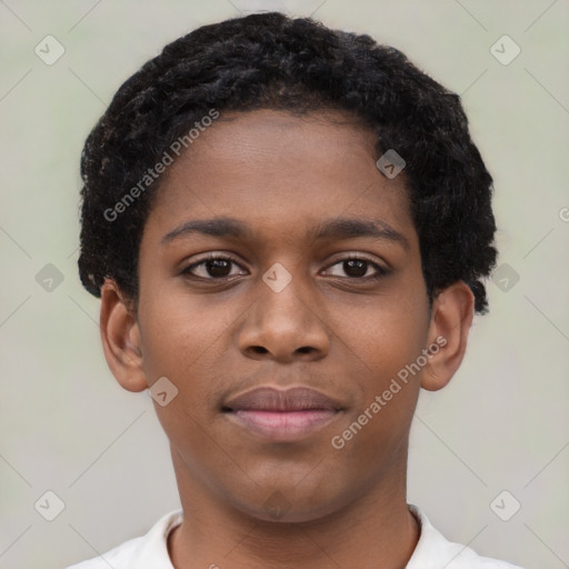 Neutral black young-adult female with short  black hair and brown eyes