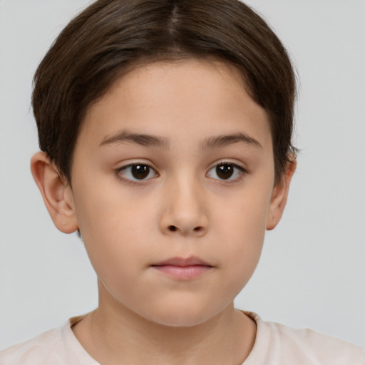 Neutral white child female with short  brown hair and brown eyes