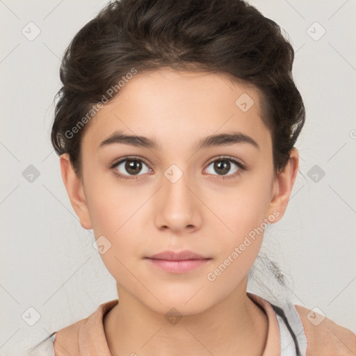 Neutral white young-adult female with short  brown hair and brown eyes