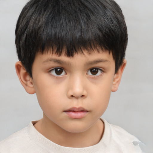 Neutral asian child male with short  brown hair and brown eyes