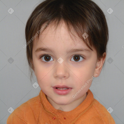 Neutral white child female with short  brown hair and brown eyes