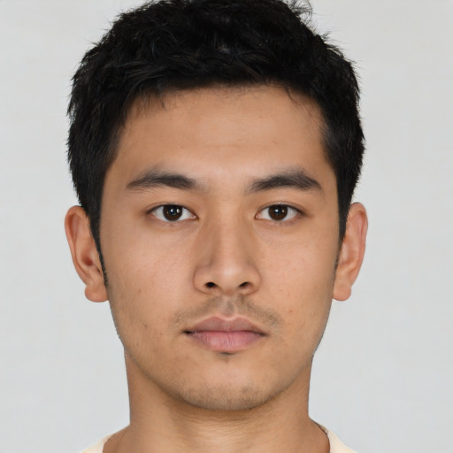 Neutral asian young-adult male with short  black hair and brown eyes